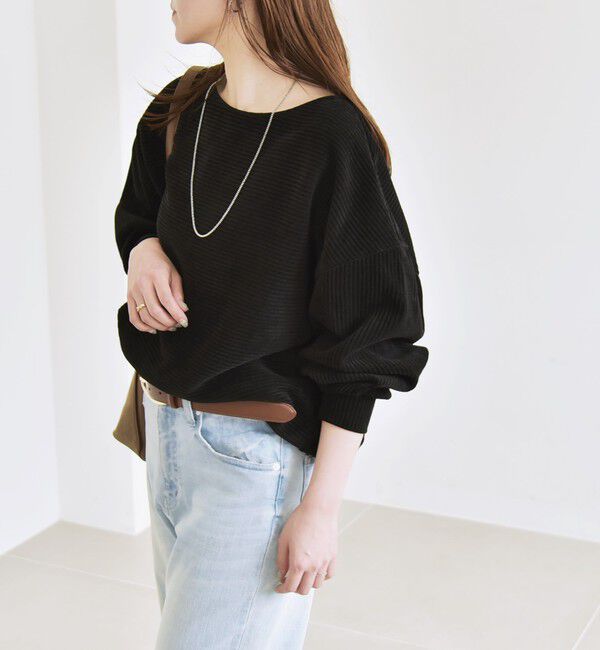 quaranciel「quaranciel:〈洗濯機可能〉ポリエステル ベロア リブ コクーン コンパクト プルオーバー」|Tシャツ・カットソー|