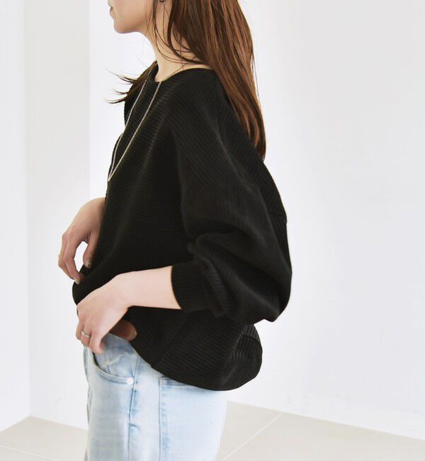 quaranciel「quaranciel:〈洗濯機可能〉ポリエステル ベロア リブ コクーン コンパクト プルオーバー」|Tシャツ・カットソー|