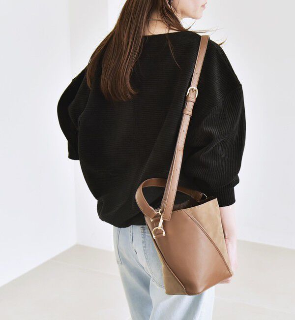 quaranciel「quaranciel:〈洗濯機可能〉ポリエステル ベロア リブ コクーン コンパクト プルオーバー」|Tシャツ・カットソー|