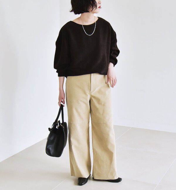 quaranciel「quaranciel:〈洗濯機可能〉ポリエステル ベロア リブ コクーン コンパクト プルオーバー」|Tシャツ・カットソー|