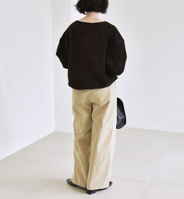 quaranciel「quaranciel:〈洗濯機可能〉ポリエステル ベロア リブ コクーン コンパクト プルオーバー」|Tシャツ・カットソー|