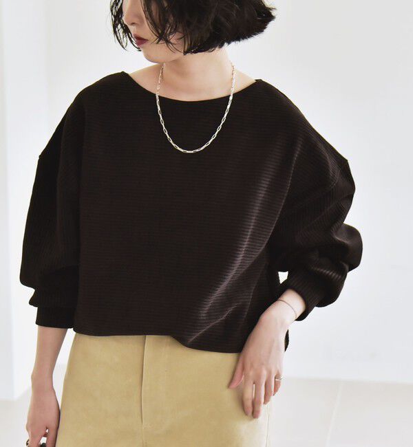 quaranciel「quaranciel:〈洗濯機可能〉ポリエステル ベロア リブ コクーン コンパクト プルオーバー」|Tシャツ・カットソー|