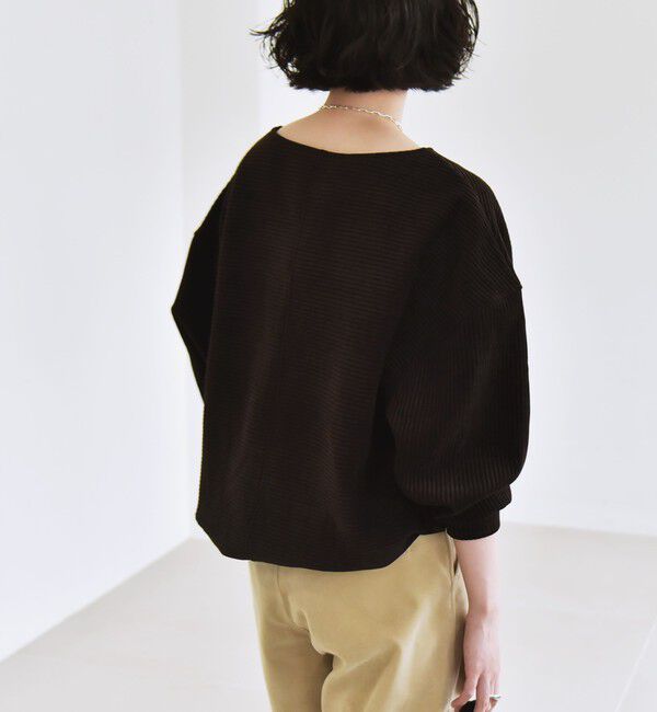 quaranciel「quaranciel:〈洗濯機可能〉ポリエステル ベロア リブ コクーン コンパクト プルオーバー」|Tシャツ・カットソー|