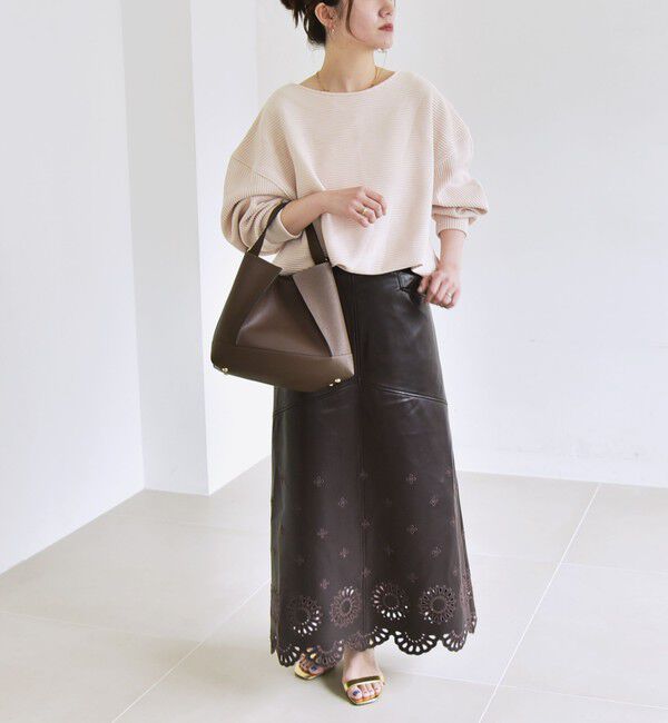 quaranciel「quaranciel:〈洗濯機可能〉ポリエステル ベロア リブ コクーン コンパクト プルオーバー」|Tシャツ・カットソー|