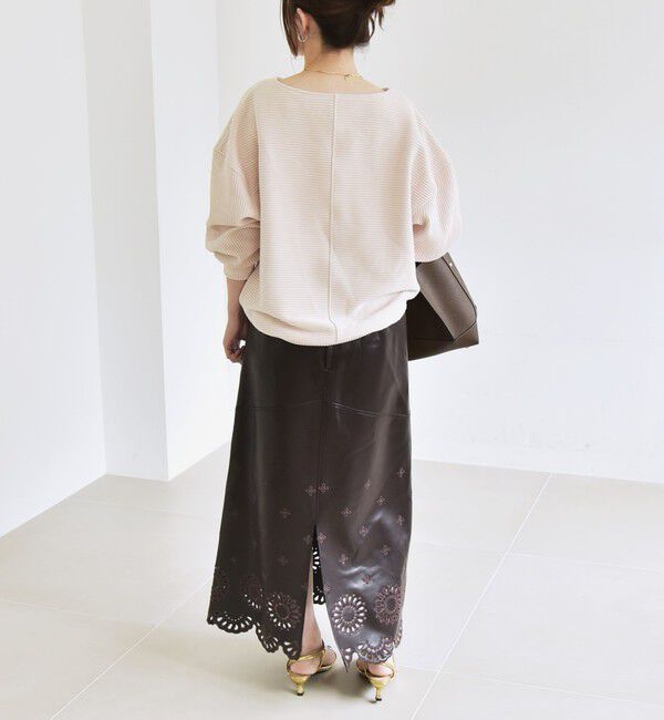 quaranciel「quaranciel:〈洗濯機可能〉ポリエステル ベロア リブ コクーン コンパクト プルオーバー」|Tシャツ・カットソー|