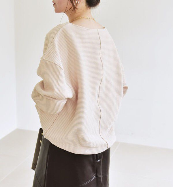 quaranciel「quaranciel:〈洗濯機可能〉ポリエステル ベロア リブ コクーン コンパクト プルオーバー」|Tシャツ・カットソー|