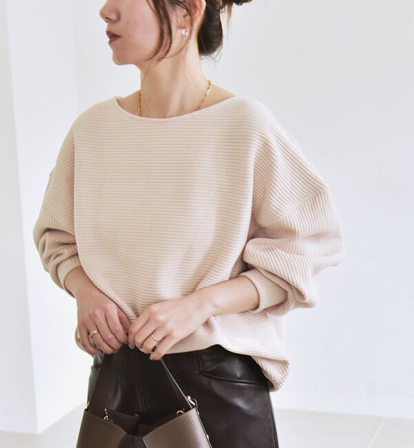 quaranciel「quaranciel:〈洗濯機可能〉ポリエステル ベロア リブ コクーン コンパクト プルオーバー」|Tシャツ・カットソー|