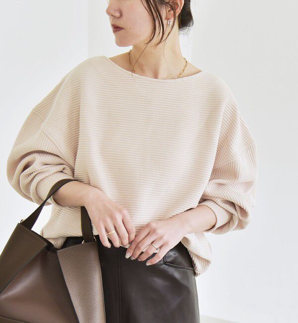 quaranciel「quaranciel:〈洗濯機可能〉ポリエステル ベロア リブ コクーン コンパクト プルオーバー」|Tシャツ・カットソー|