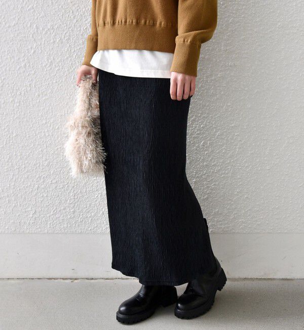 SHIPS Colors 「SHIPS Colors:〈手洗い可能〉ポリエステル ベロア プリーツ タイトスカート」|スカート|ブラック