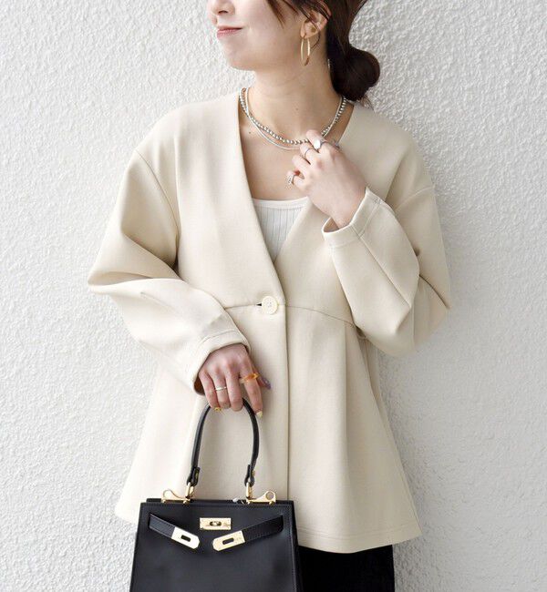 SHIPS any「SHIPS any:〈手洗い可能〉ダンボール ペプラム Vネック ジャケット」|ノーカラージャケット|