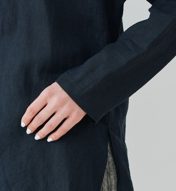 GALERIE VIE「リネンポプリン サイドスリットカラーレスシャツ」|シャツ・ブラウス|