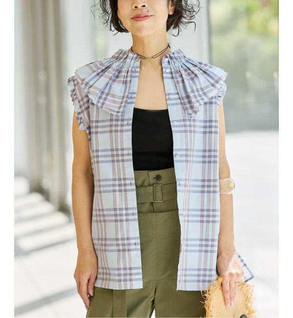 IENA LA BOUCLE「IENA LA BOUCLE C/Pポプリンフリルカラーシャツ」|シャツ・ブラウス|