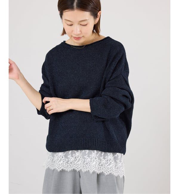 IENA「《予約》ミックスヤーン ワイドプルオーバー」|ニット・セーター|ネイビー
