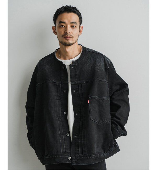 EDIFICE「《再入荷》Levi&rsquo;s(リーバイス) 別注 Type 1 Trucker Jacket BLACK "COLLARLESS"」|デニムジャケット|