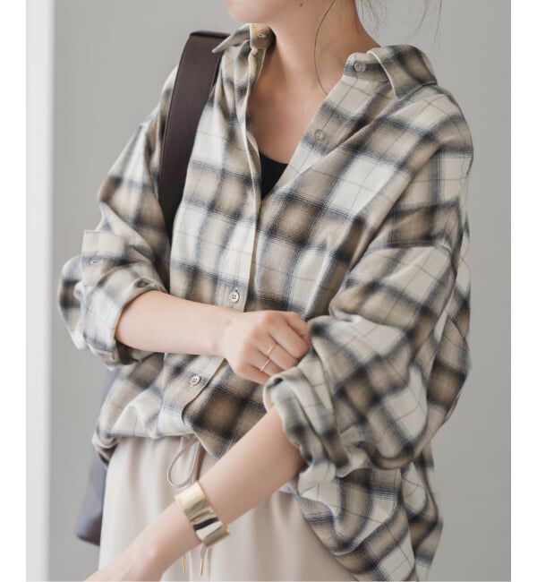 Spick and Span「メタルボタンオンブレーチェックルーズシャツ」|シャツ・ブラウス|ホワイトベース