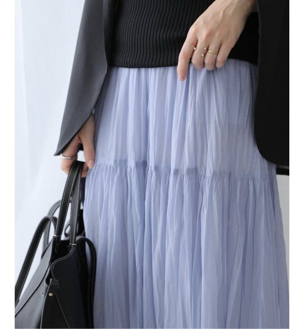  「【洗える】シフォンニットワッシャースカート」|スカート|