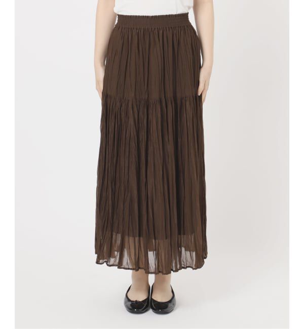  「【洗える】シフォンニットワッシャースカート」|スカート|