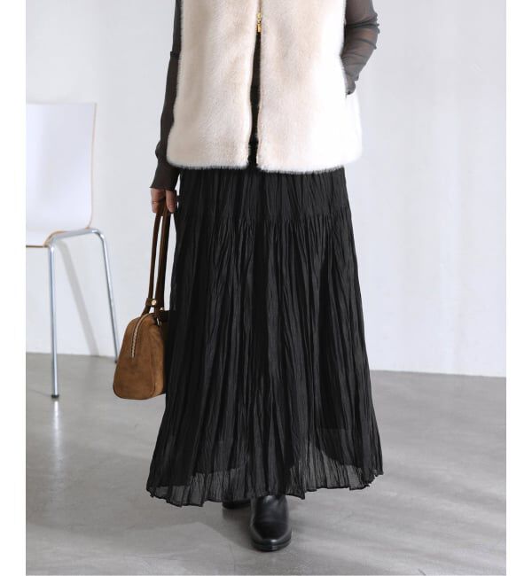  「【洗える】シフォンニットワッシャースカート」|スカート|