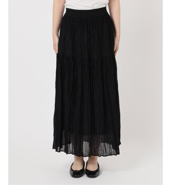  「【洗える】シフォンニットワッシャースカート」|スカート|