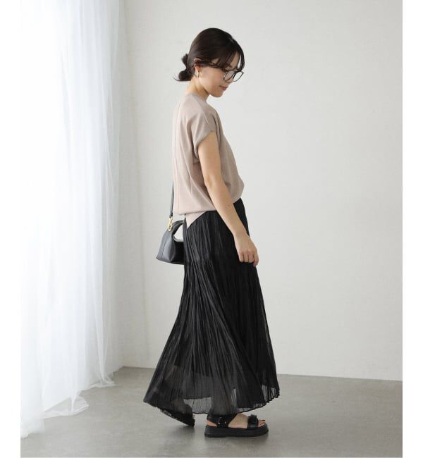  「【洗える】シフォンニットワッシャースカート」|スカート|