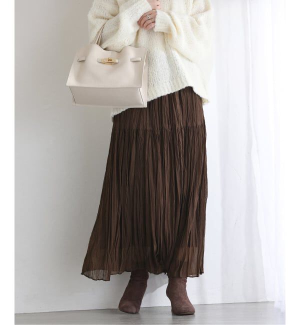  「【洗える】シフォンニットワッシャースカート」|スカート|ブラウン