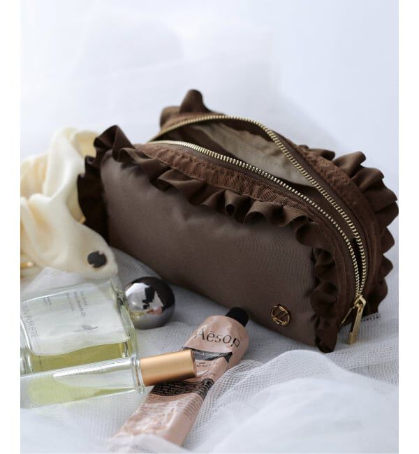  「La Totalite フリルポーチ」|ポーチ|ブラウン