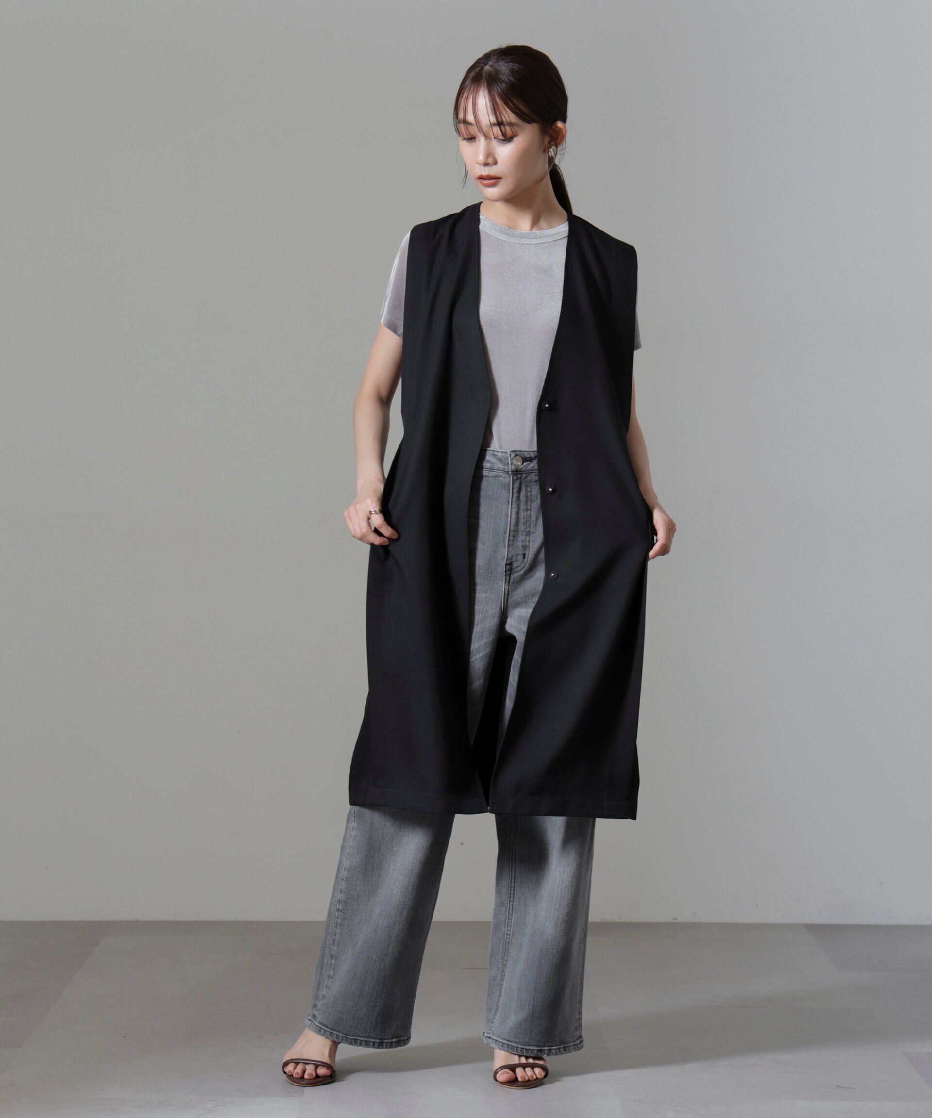 nano･universe「サイドベルトロングジレ(セットアップ可)」|テーラードジャケット|