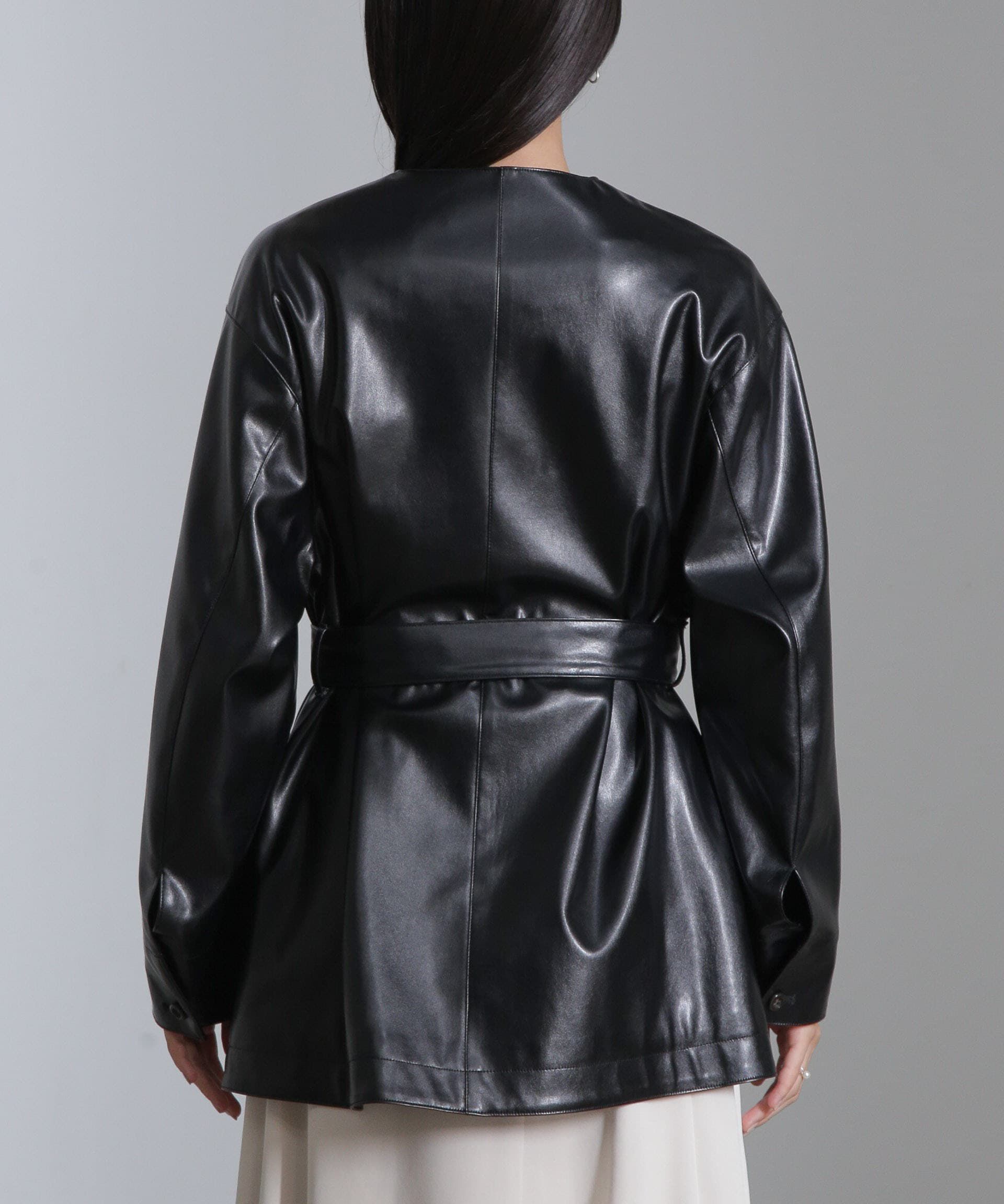 nano･universe「フェイクレザーベルテッドジャケット(セットアップ可)」|テーラードジャケット|