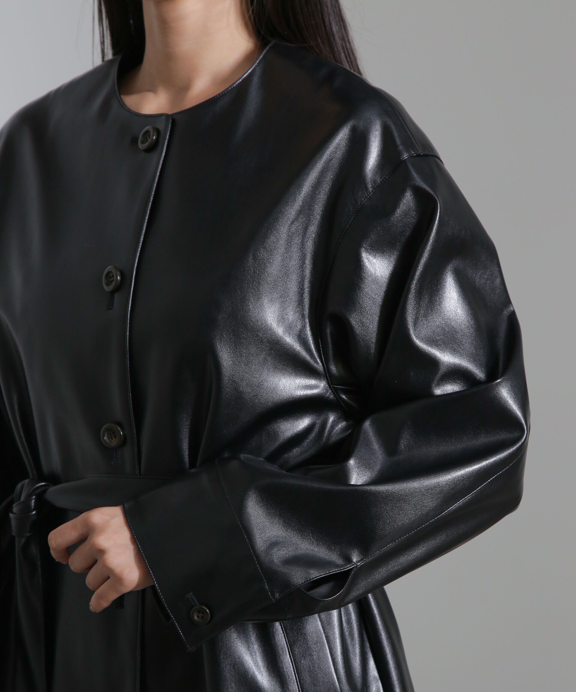 nano･universe「フェイクレザーベルテッドジャケット(セットアップ可)」|テーラードジャケット|