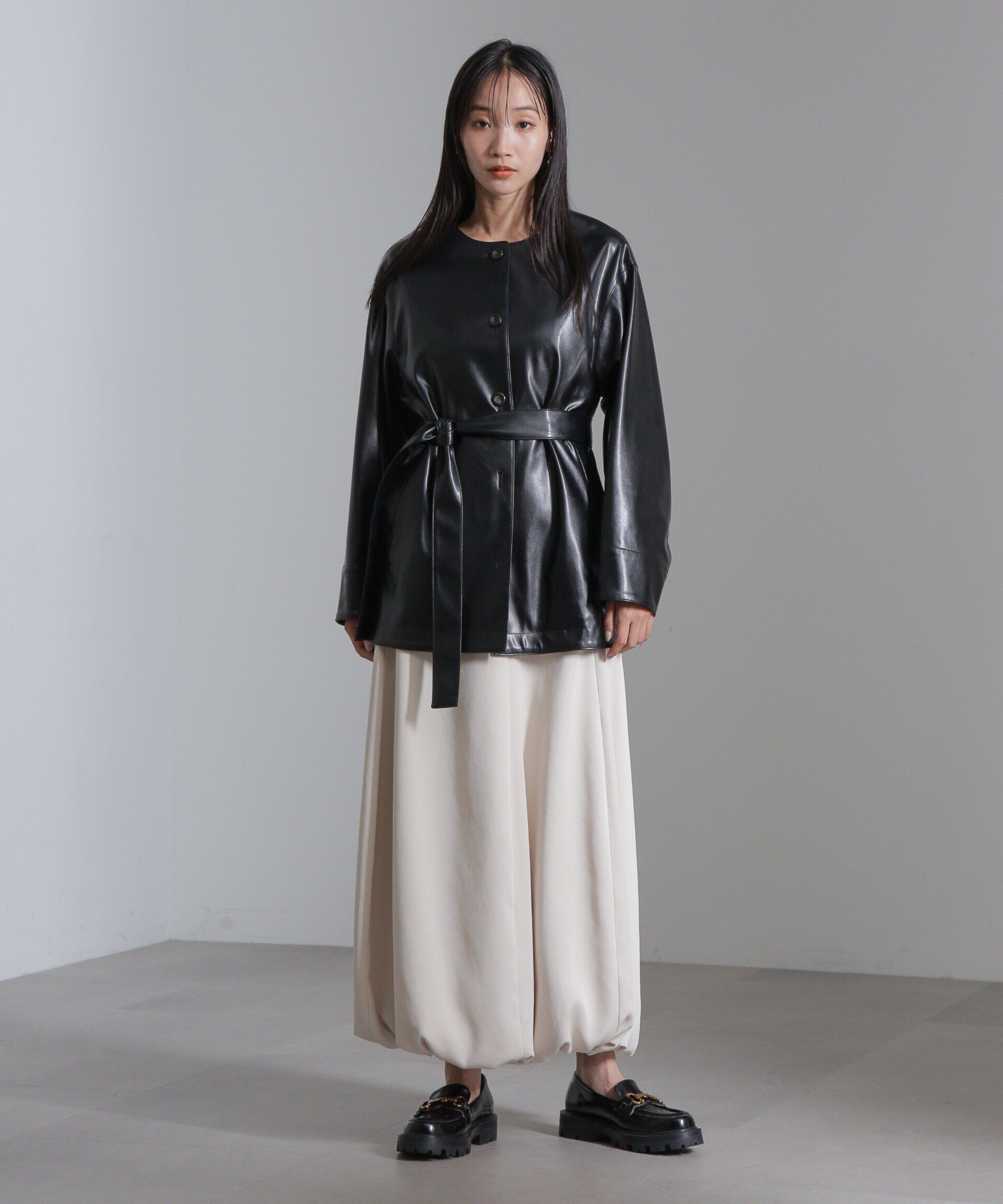 nano･universe「フェイクレザーベルテッドジャケット(セットアップ可)」|テーラードジャケット|