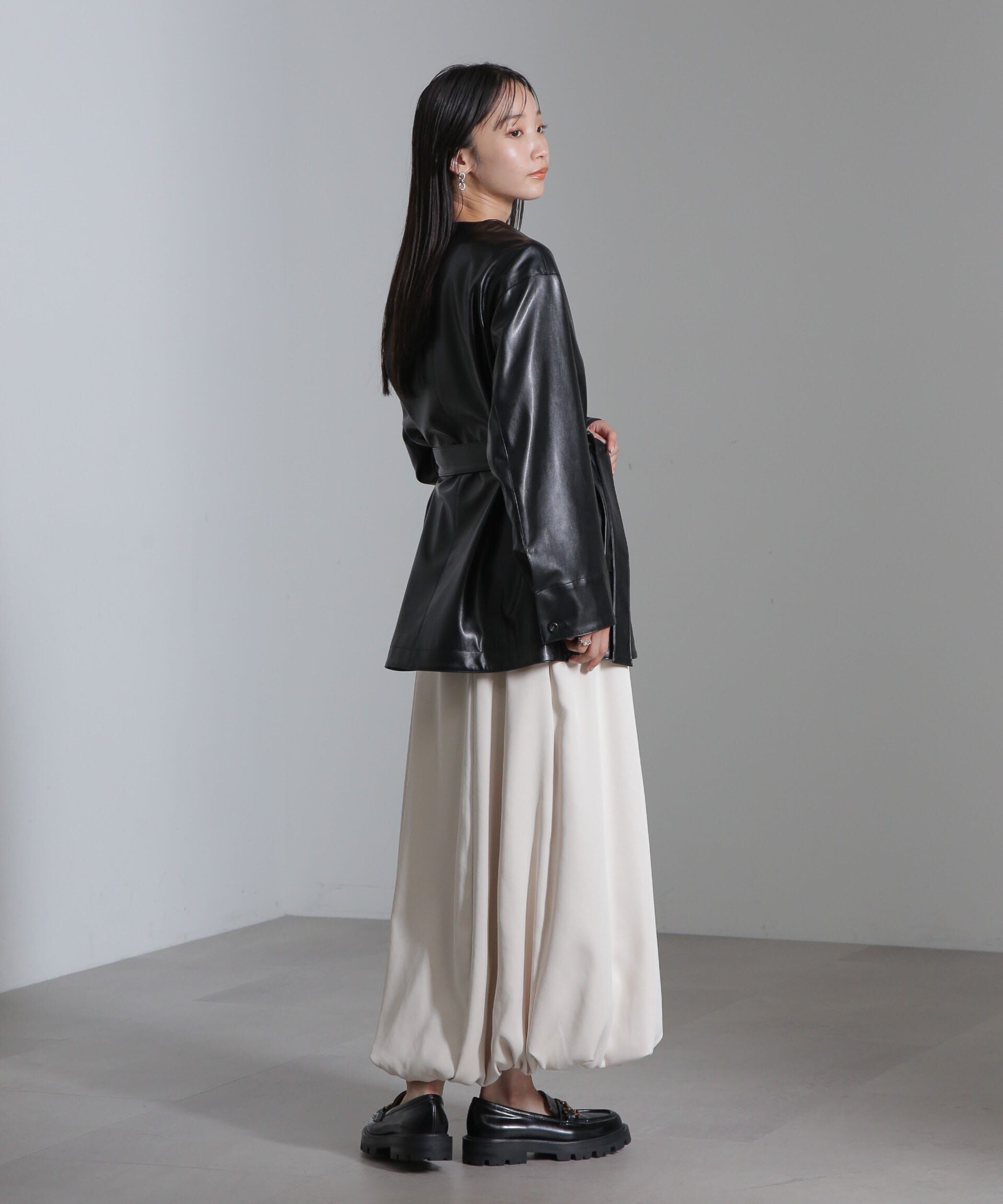 nano･universe「フェイクレザーベルテッドジャケット(セットアップ可)」|テーラードジャケット|