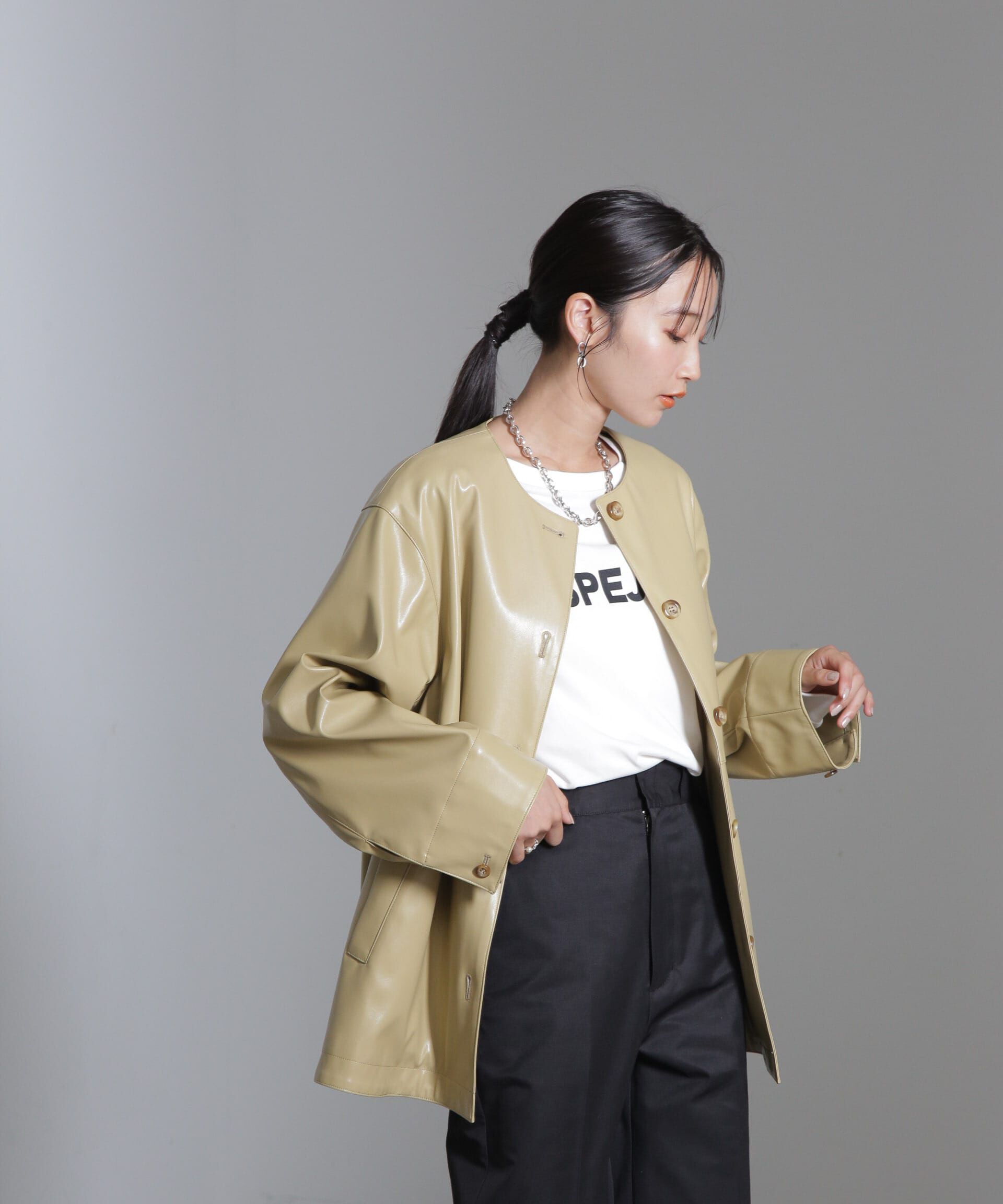 nano･universe「フェイクレザーベルテッドジャケット(セットアップ可)」|テーラードジャケット|