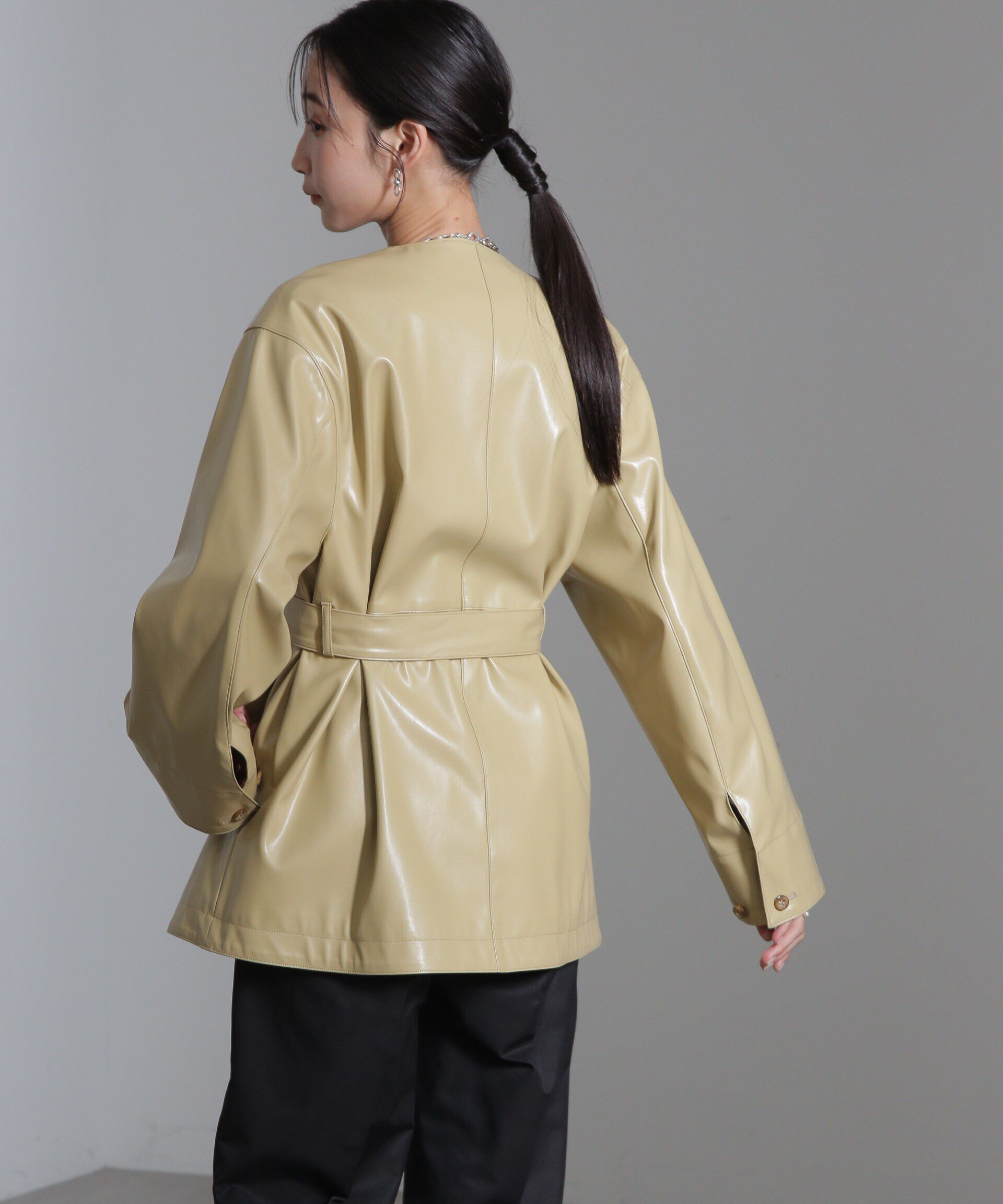 nano･universe「フェイクレザーベルテッドジャケット(セットアップ可)」|テーラードジャケット|