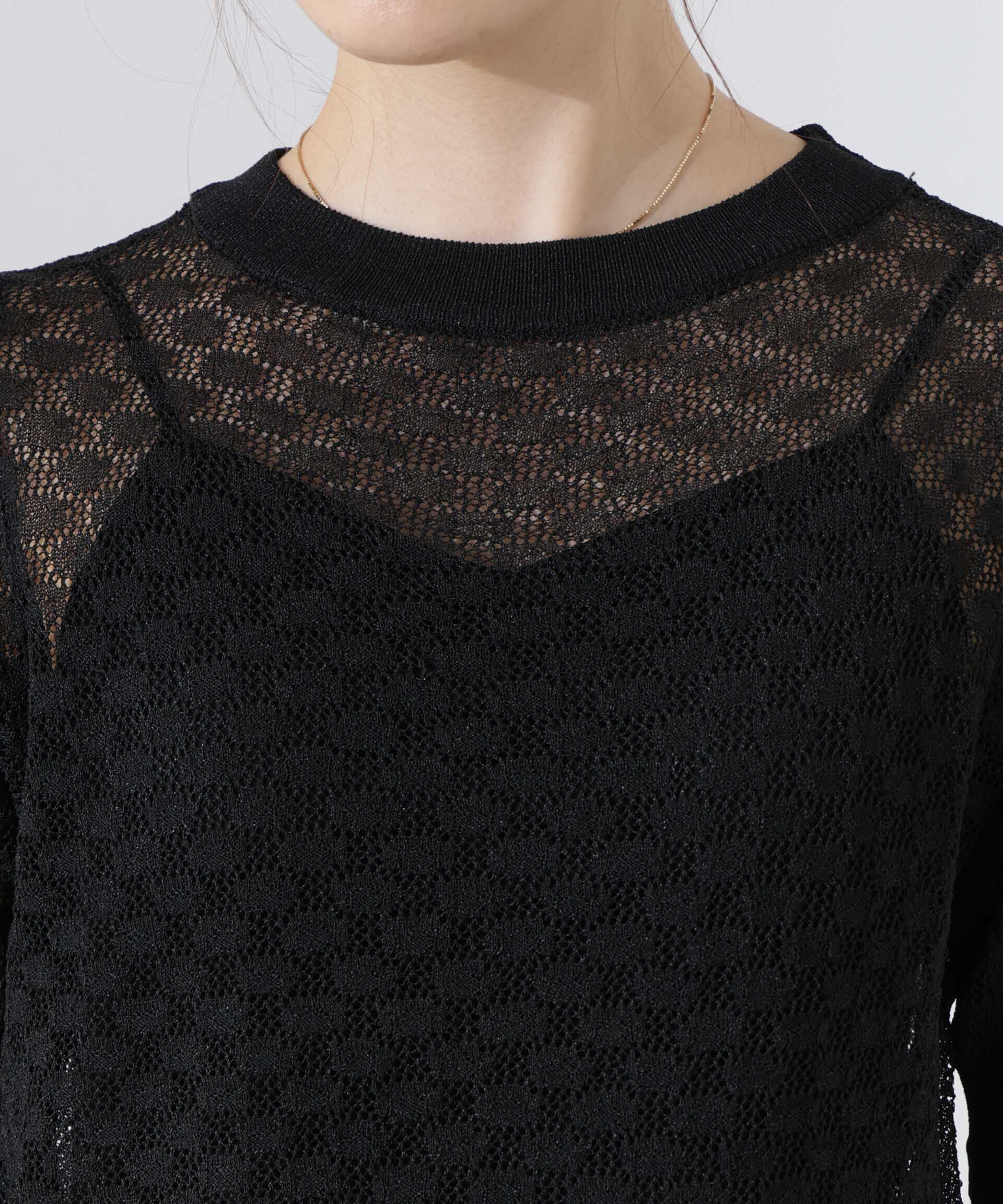 nano･universe「レース柄クルーネック半袖ニット」|ニット・セーター|