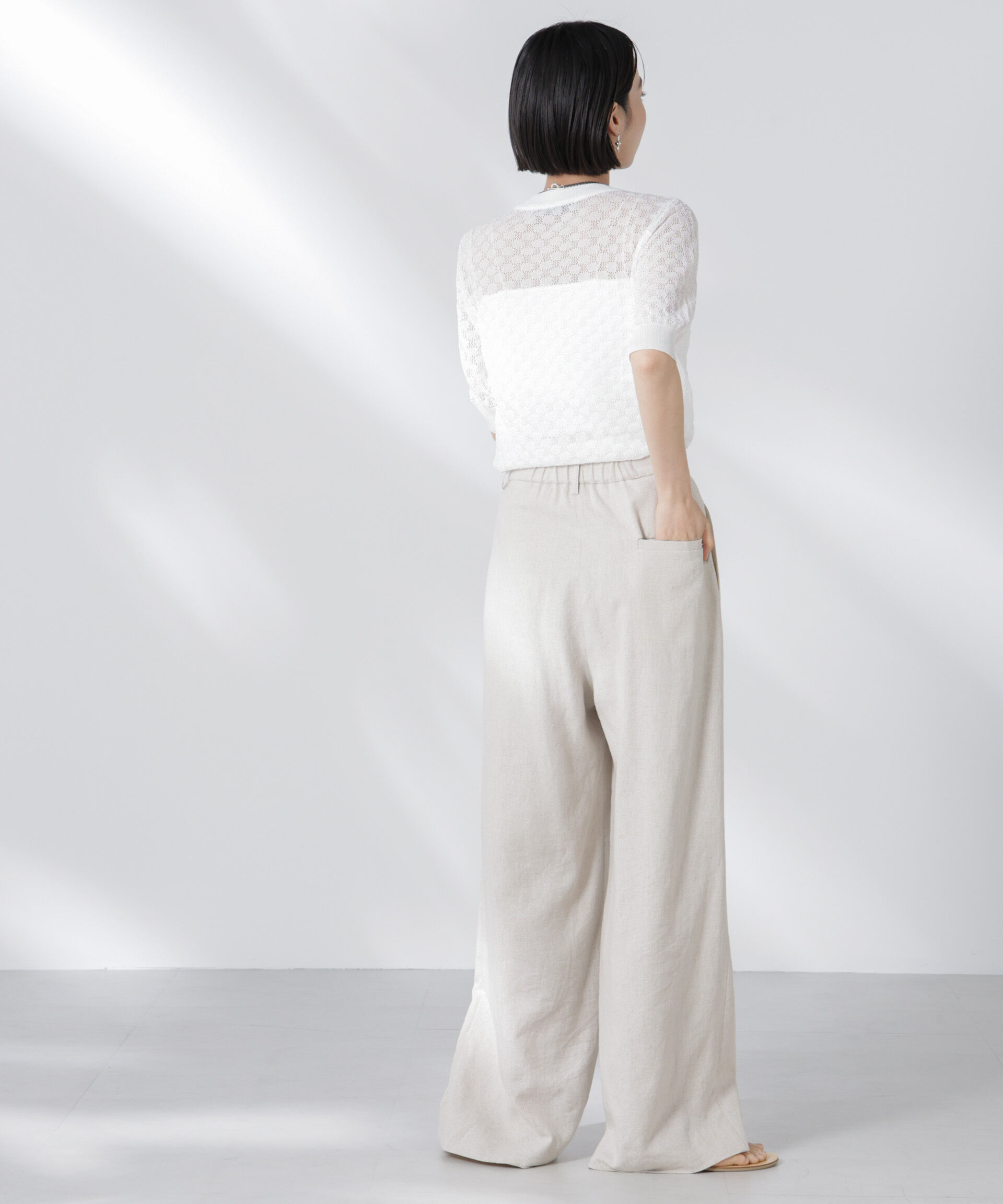 nano･universe「レース柄クルーネック半袖ニット」|ニット・セーター|