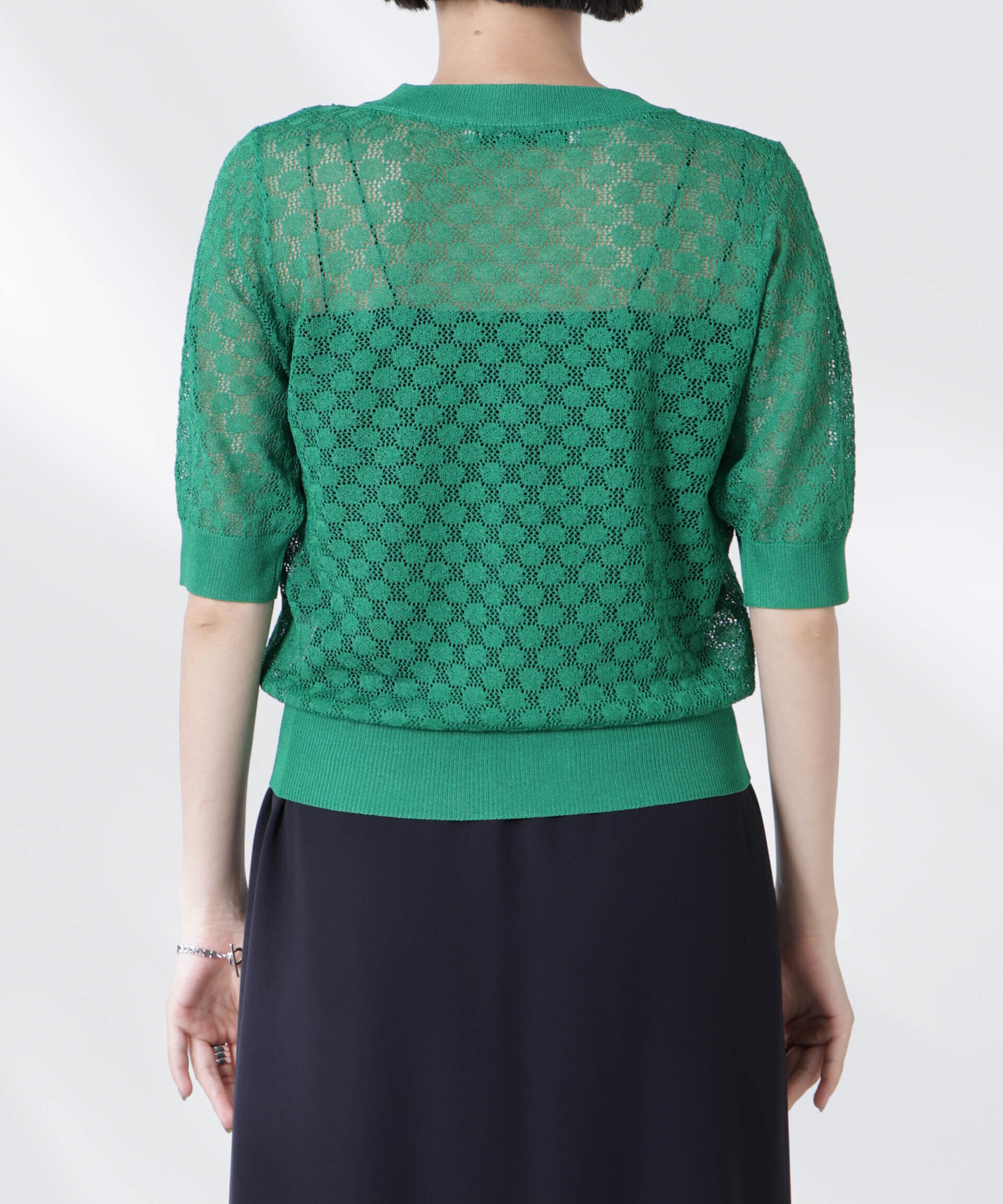 nano･universe「レース柄クルーネック半袖ニット」|ニット・セーター|