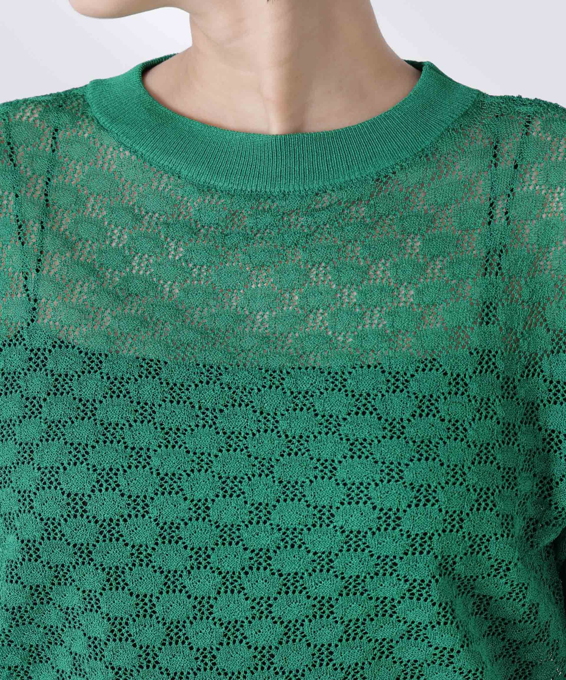 nano･universe「レース柄クルーネック半袖ニット」|ニット・セーター|