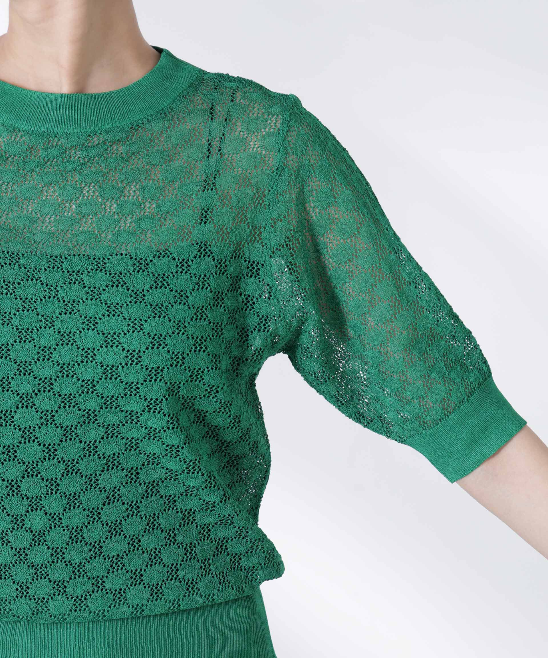 nano･universe「レース柄クルーネック半袖ニット」|ニット・セーター|