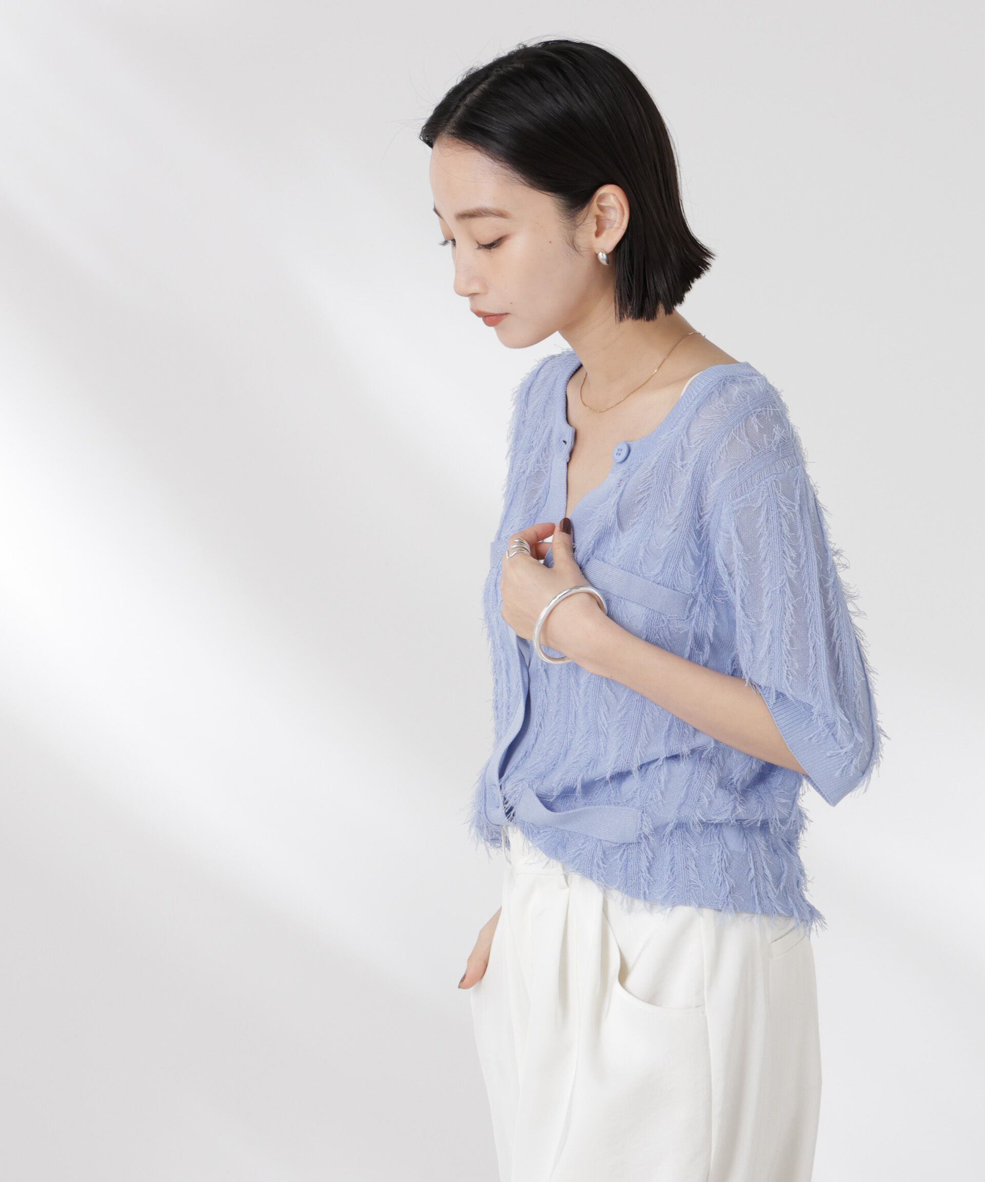 nano･universe「カットフリンジニットカーディガン」|ニット・セーター|