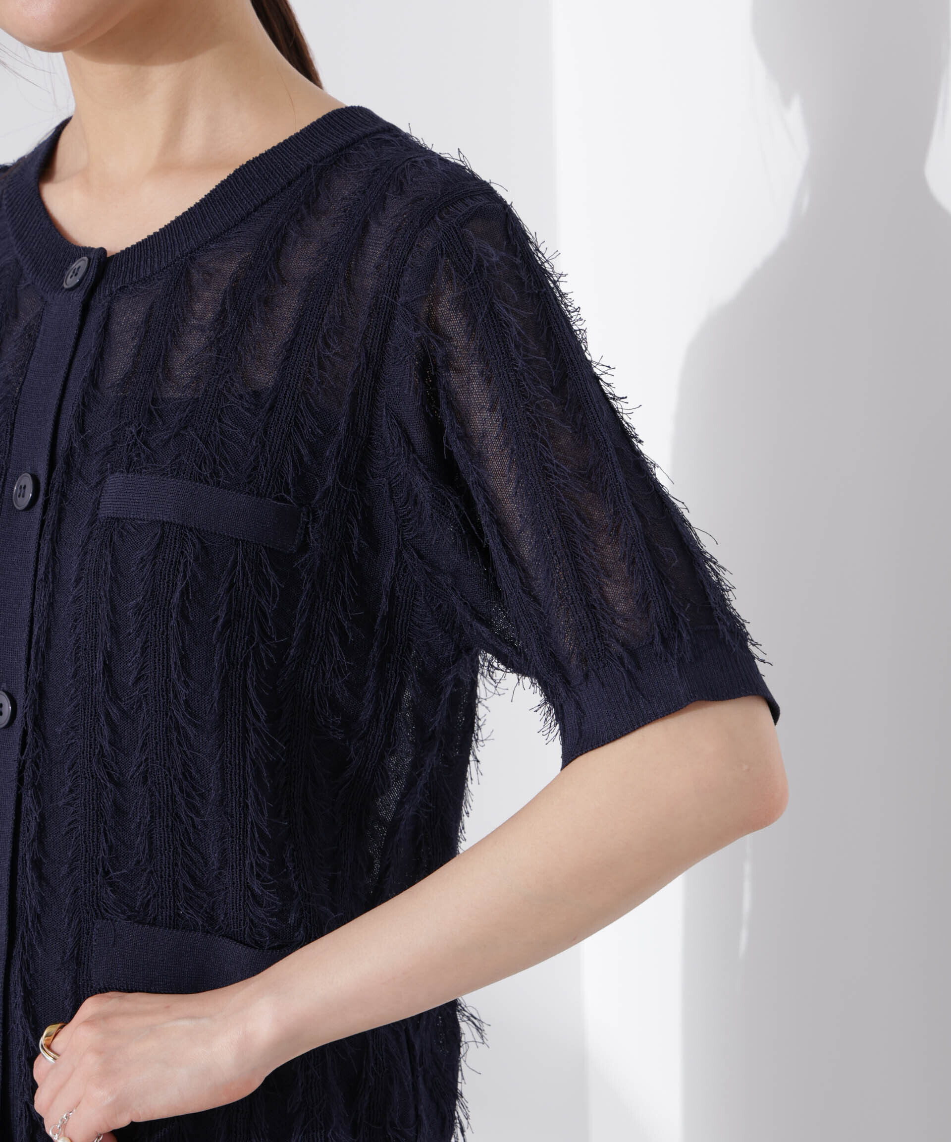 nano･universe「カットフリンジニットカーディガン」|ニット・セーター|