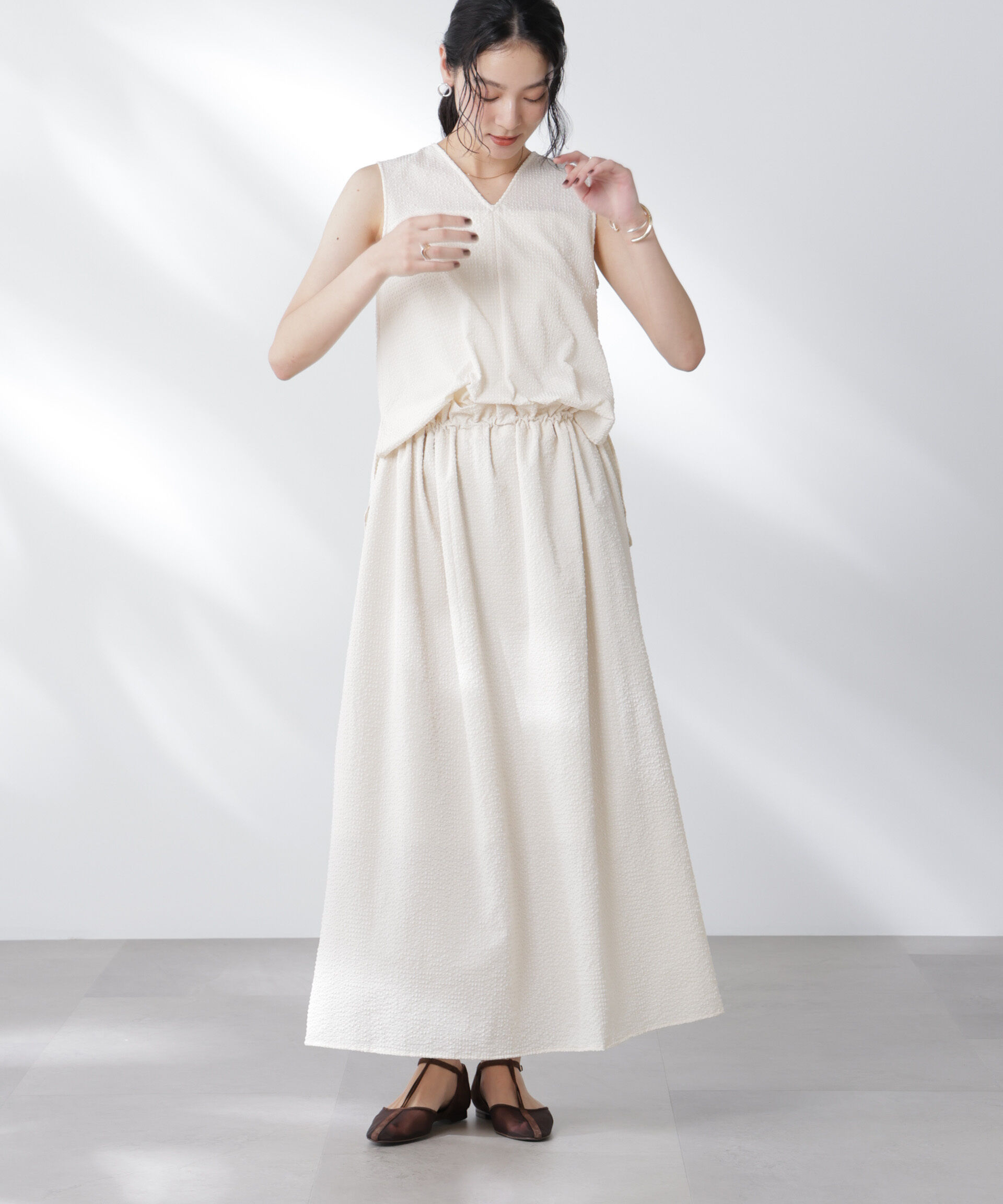 nano･universe「サッカーブラウス&times;スカートセットアップ」|ワンピース|