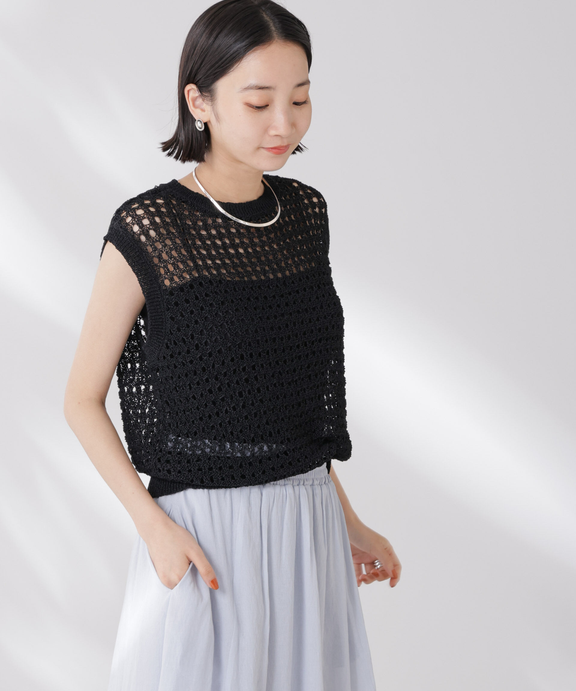 nano･universe「テープヤーンメッシュニットベスト」|ニット・セーター|