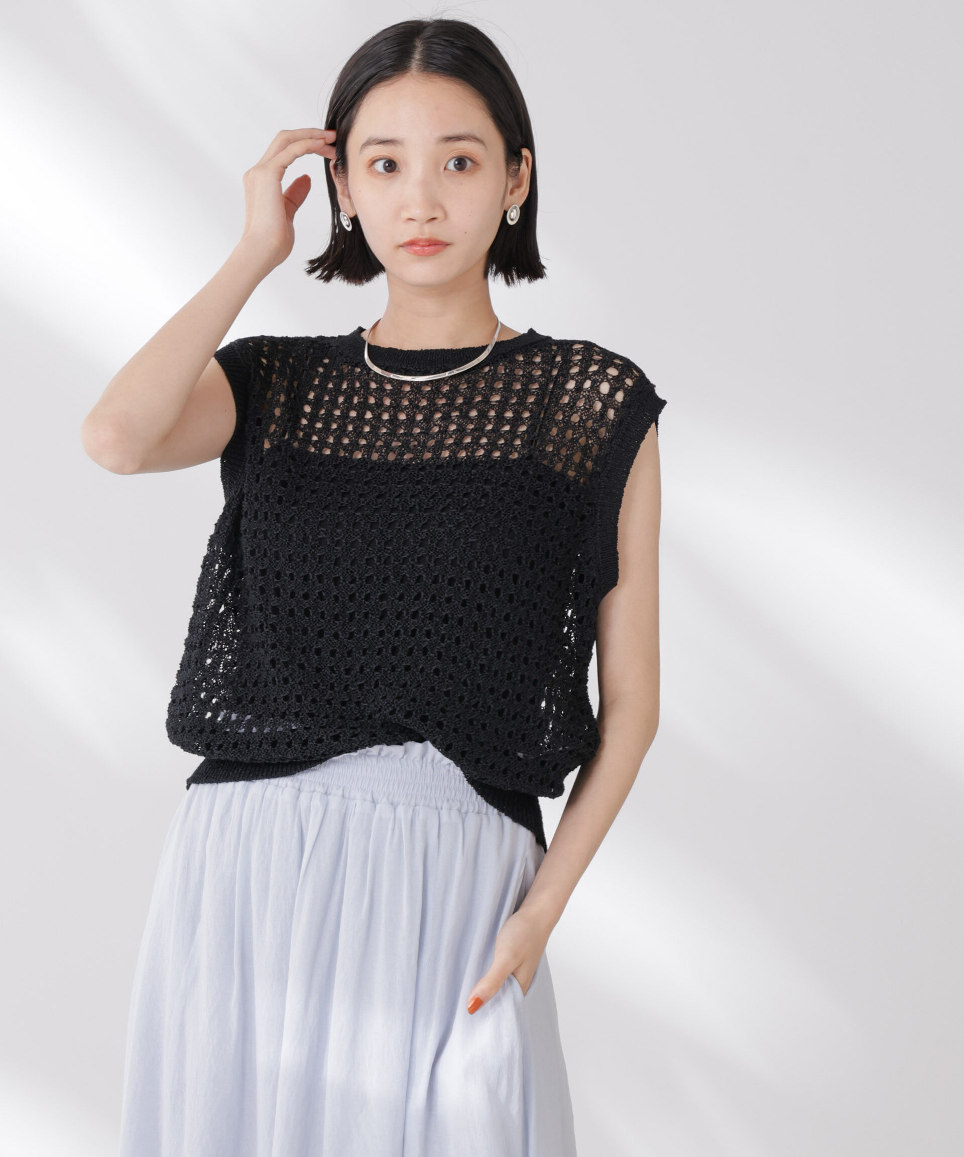 nano･universe「テープヤーンメッシュニットベスト」|ニット・セーター|