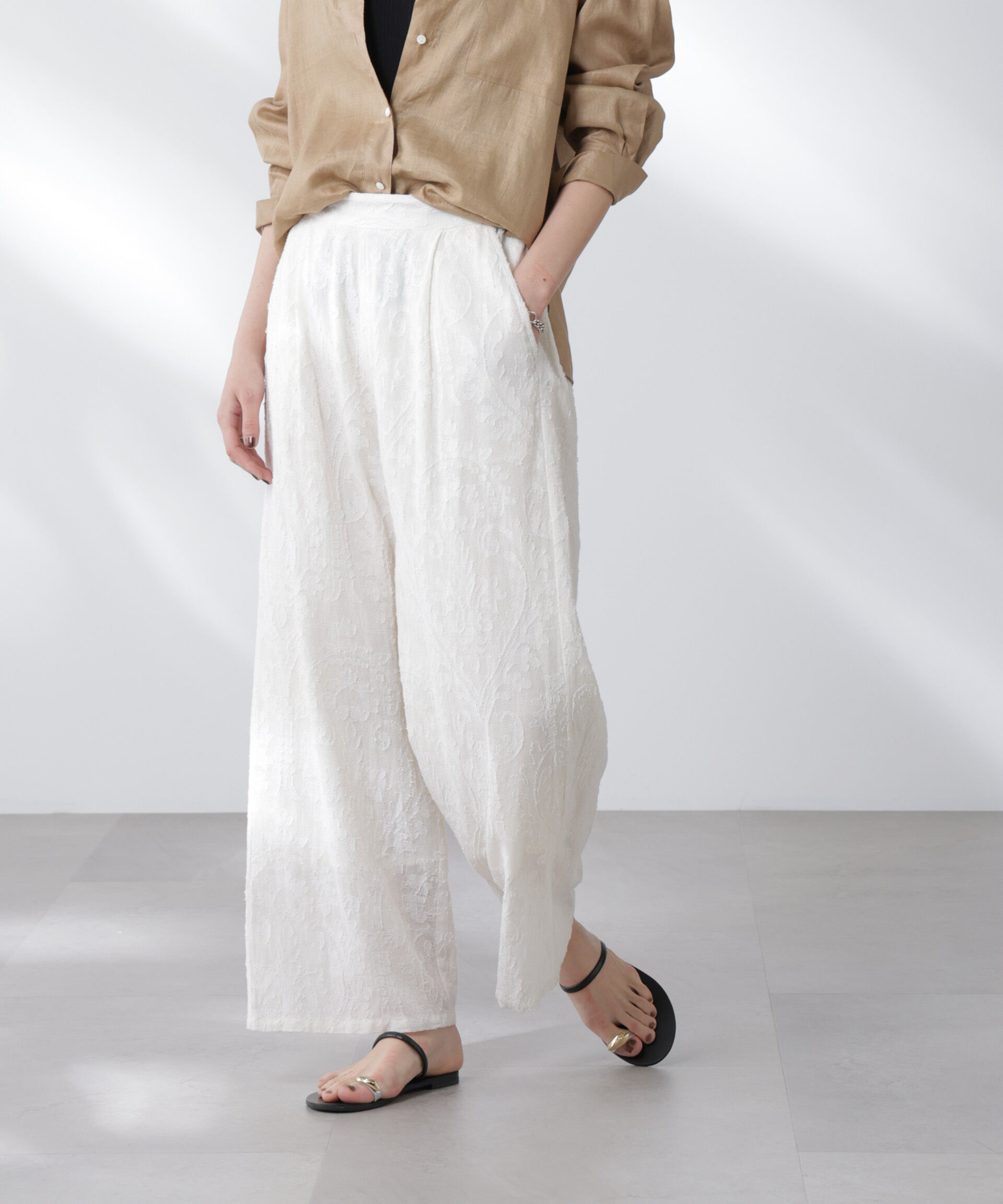 nano･universe「made in india カットワークジャカードパンツ(セットアップ可)」|チノ|