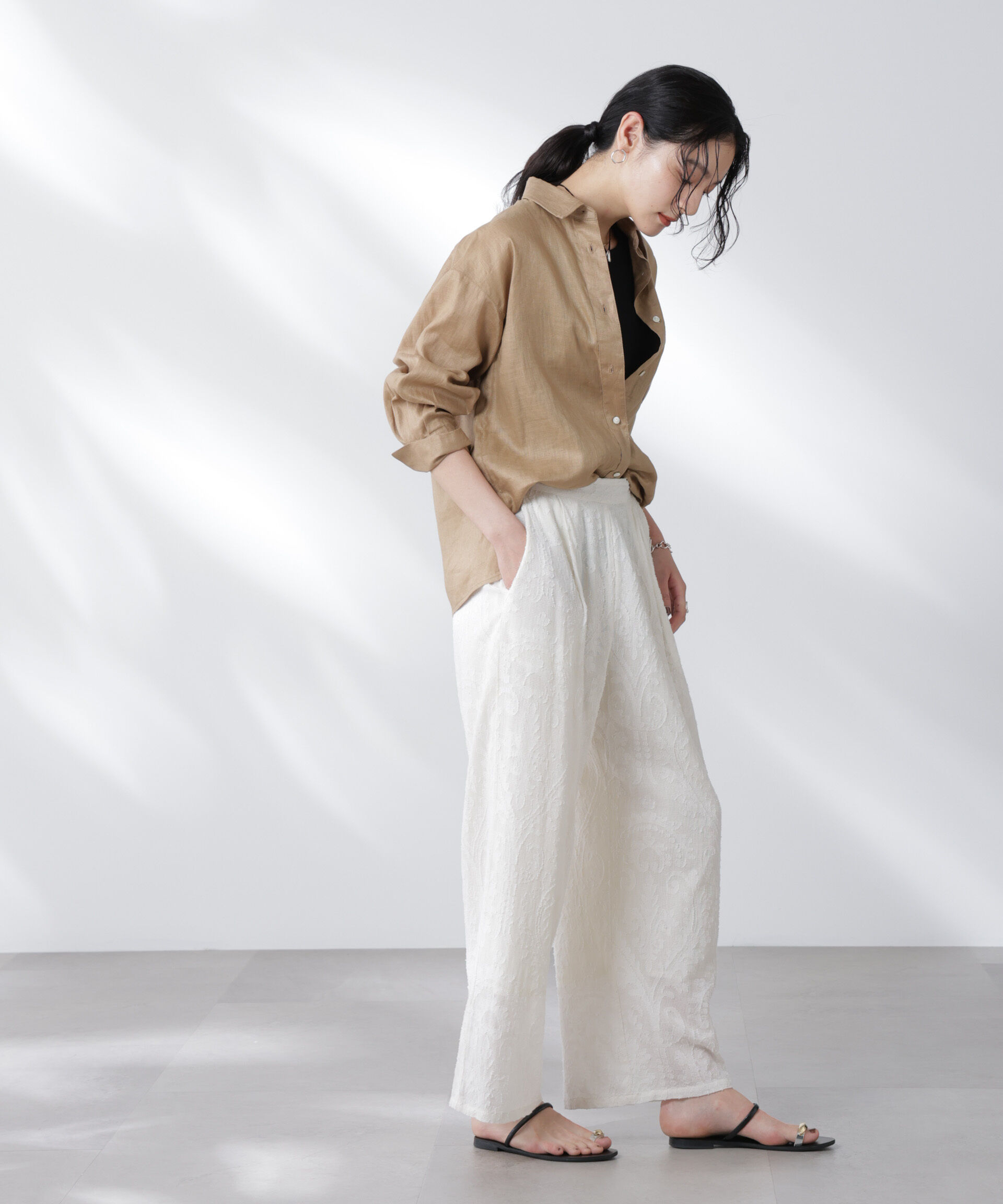 nano･universe「made in india カットワークジャカードパンツ(セットアップ可)」|チノ|