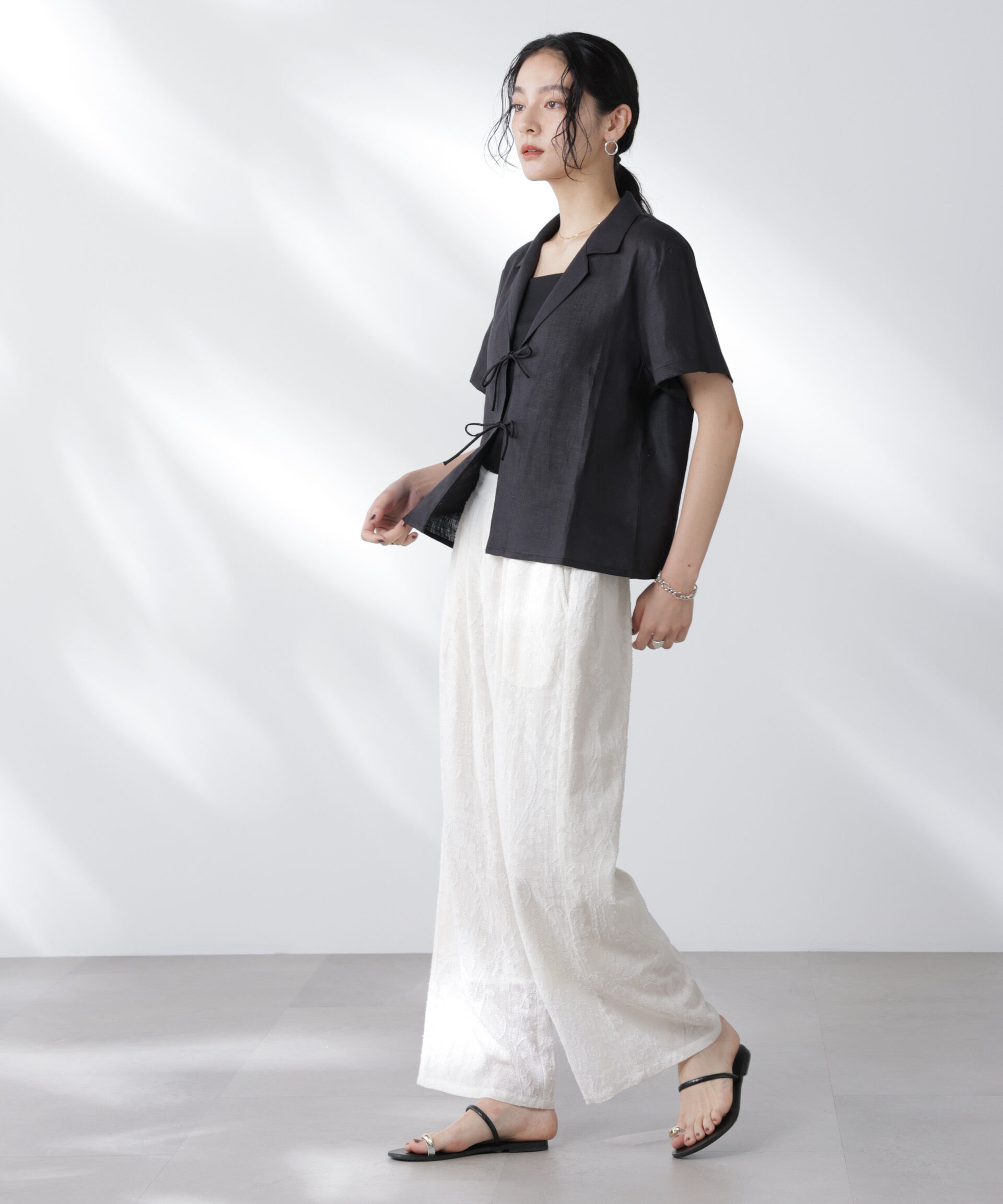 nano･universe「made in india カットワークジャカードパンツ(セットアップ可)」|チノ|