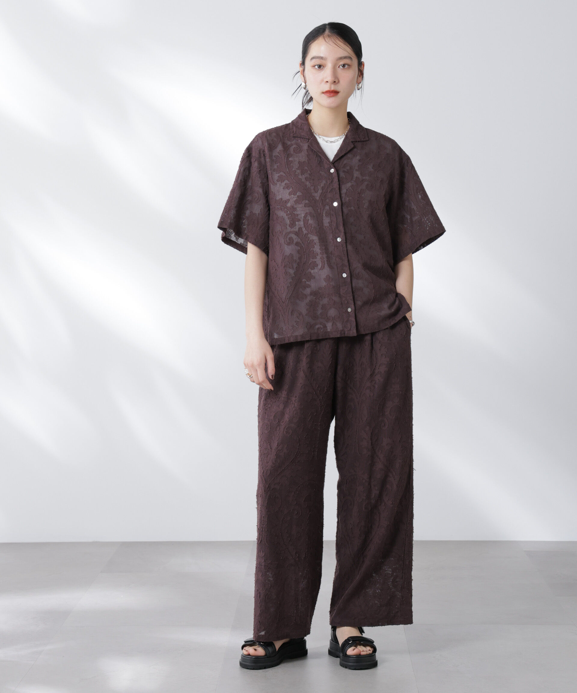 nano･universe「made in india カットワークジャカードパンツ(セットアップ可)」|チノ|