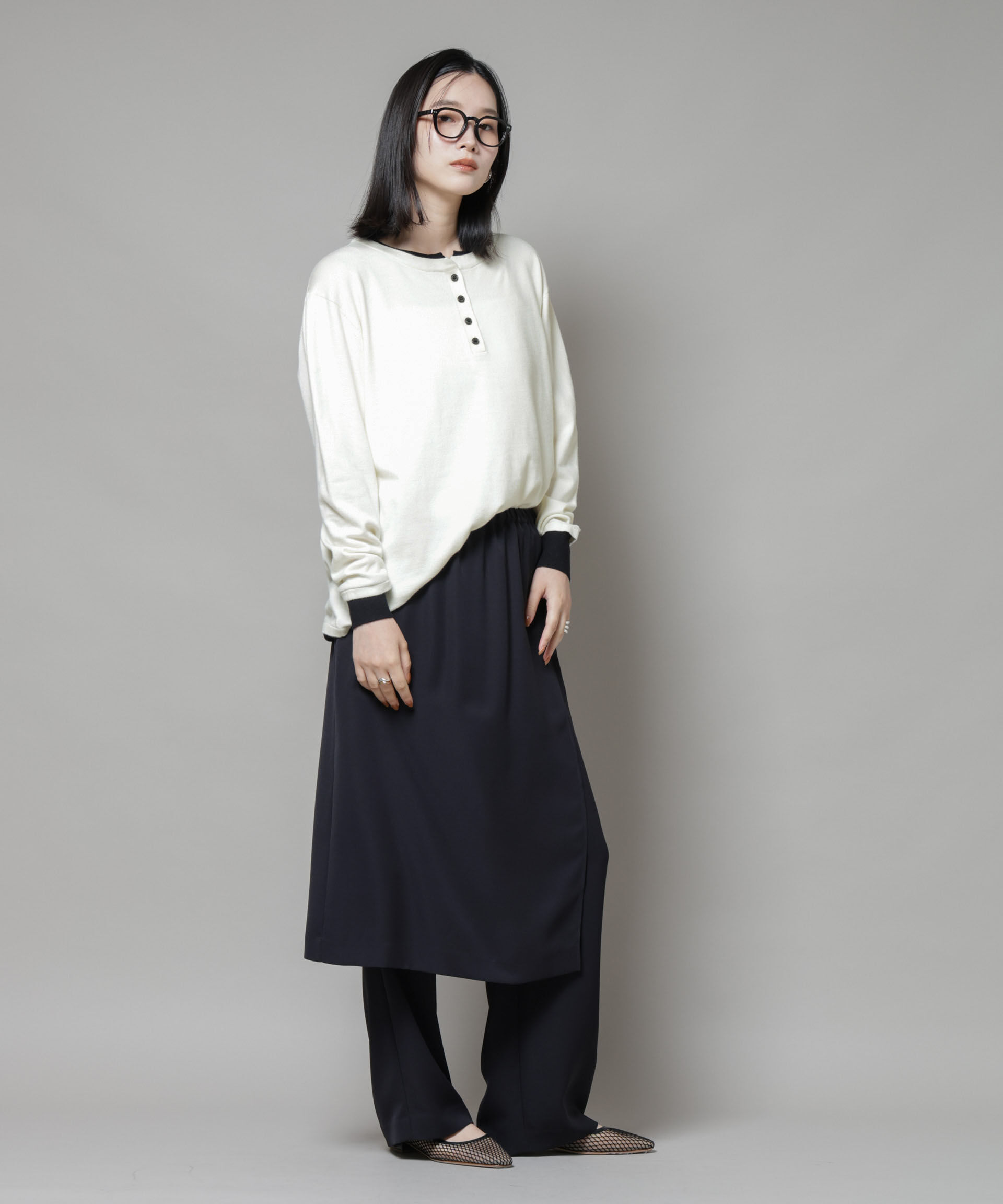 nano･universe「レイヤード風バイカラーヘンリーネックニット」|ニット・セーター|