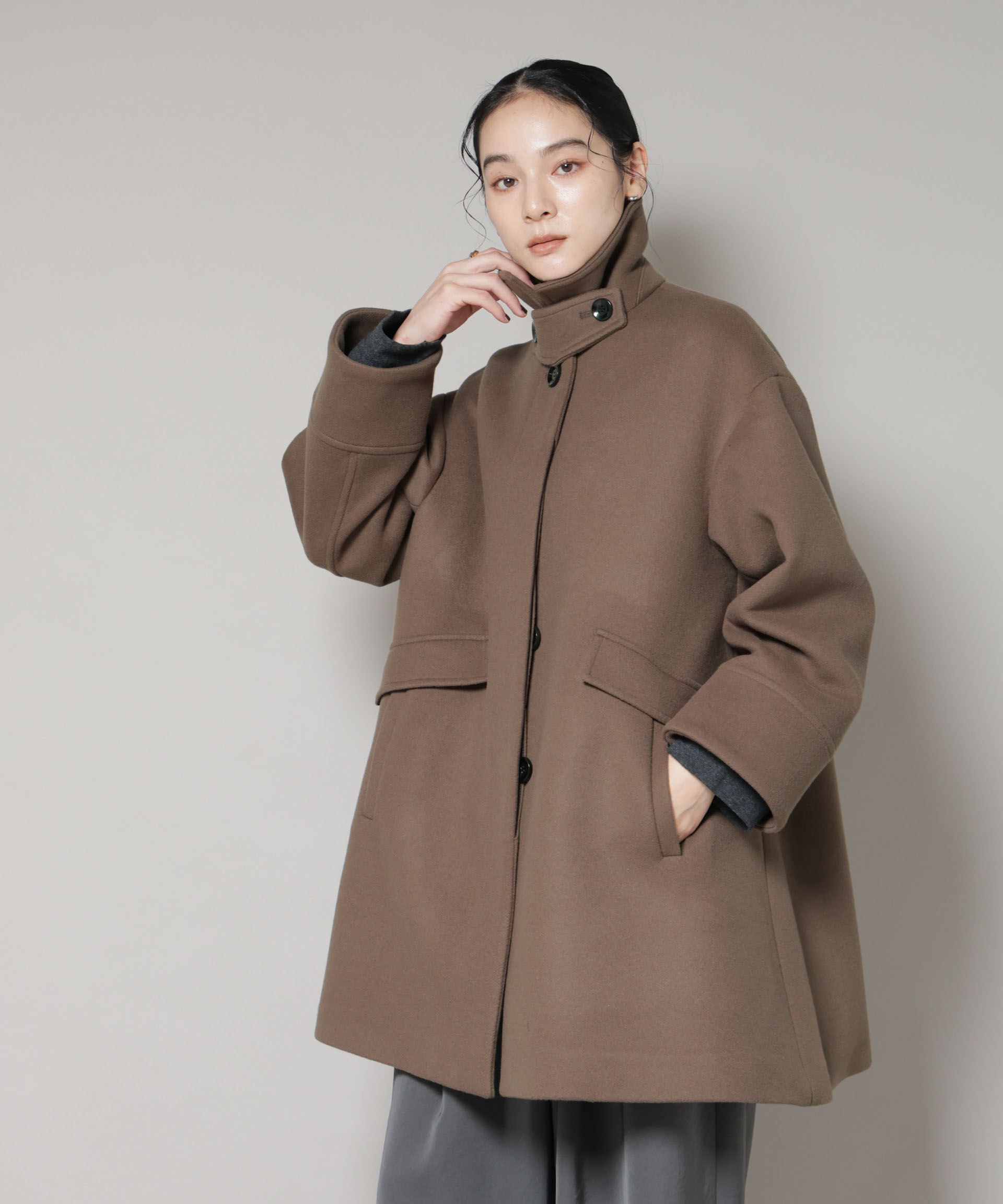 nano･universe「WooLoop Aラインステンカラーミドルコート」|その他|