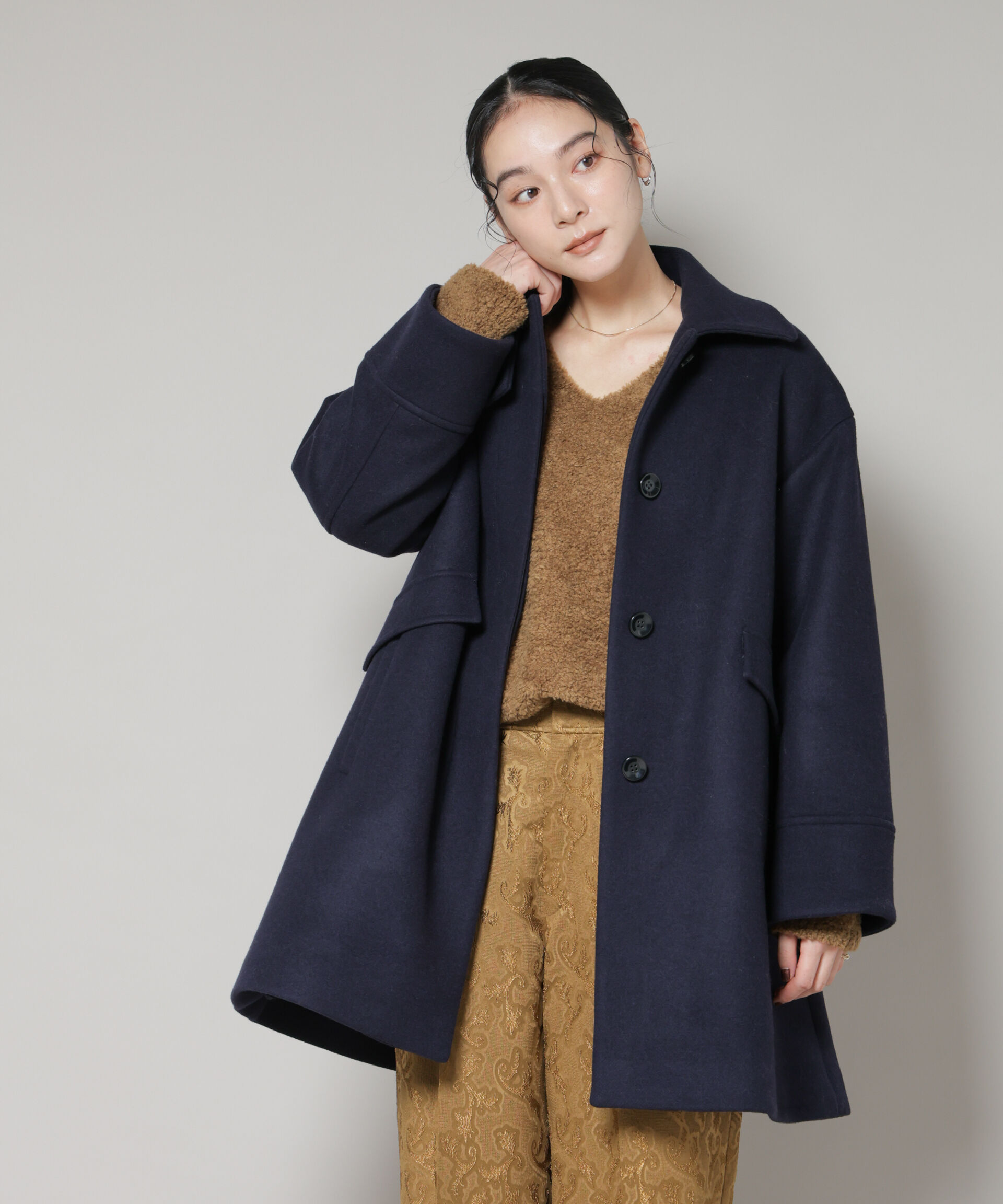 nano･universe「WooLoop Aラインステンカラーミドルコート」|その他|